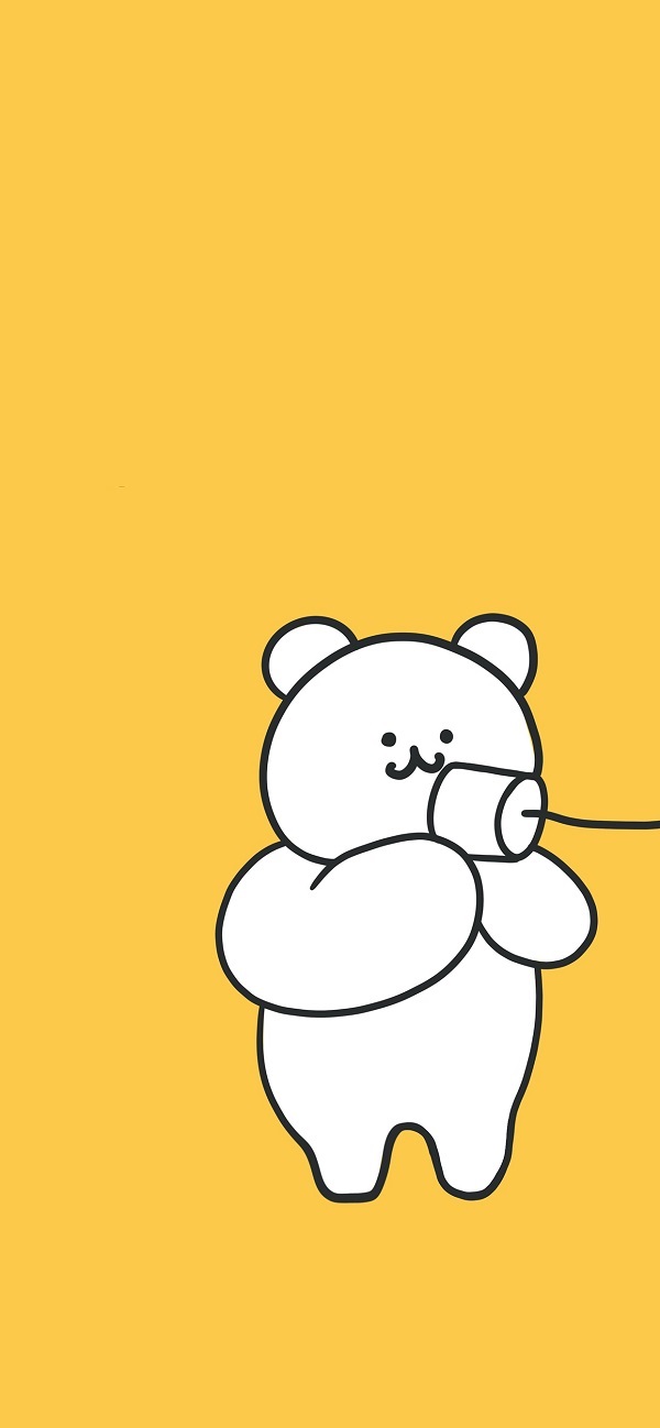 hình nền màu vàng cute hình chú gấu trắng
