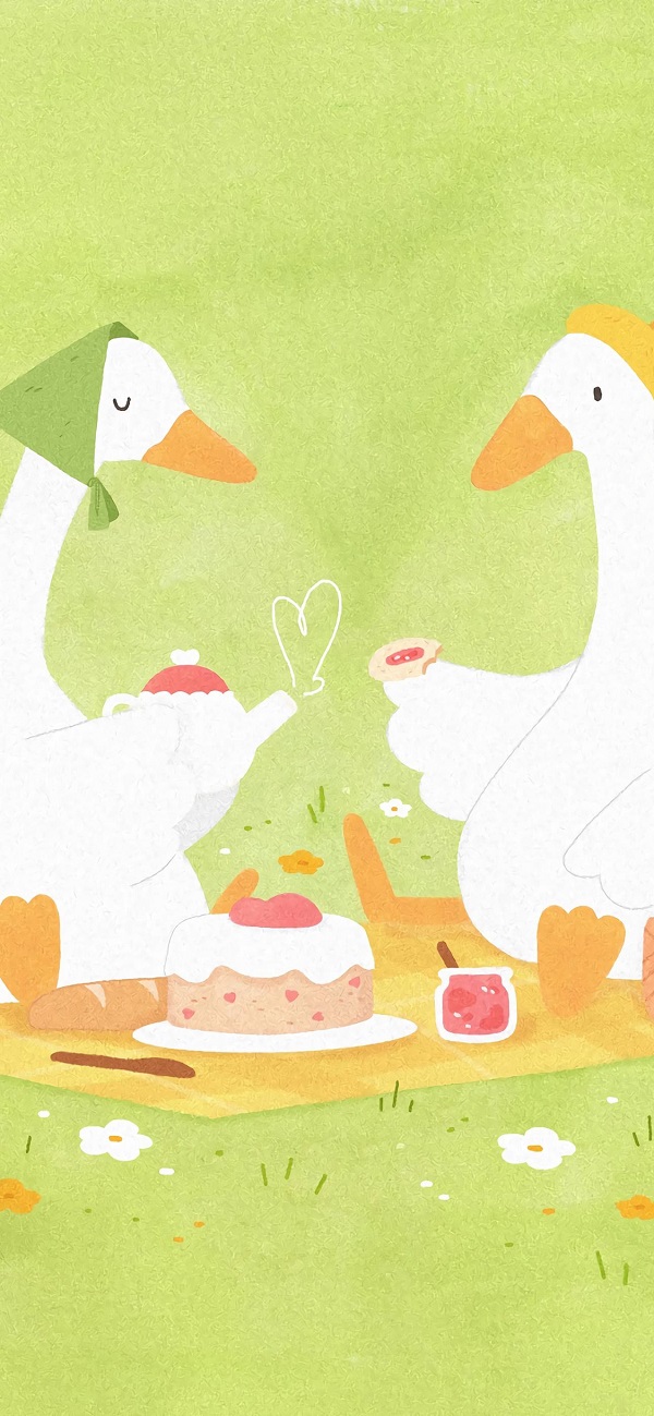 hình nền màu xanh lá cây cute hình con vịt trắng