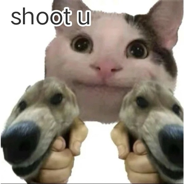 Meme mèo bựa cầm súng đầu chó