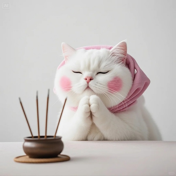 meme mèo cute chắp tay cúng