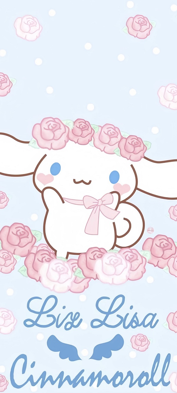 Hình nền Cinnamoroll với nhiều bông hoa hồng
