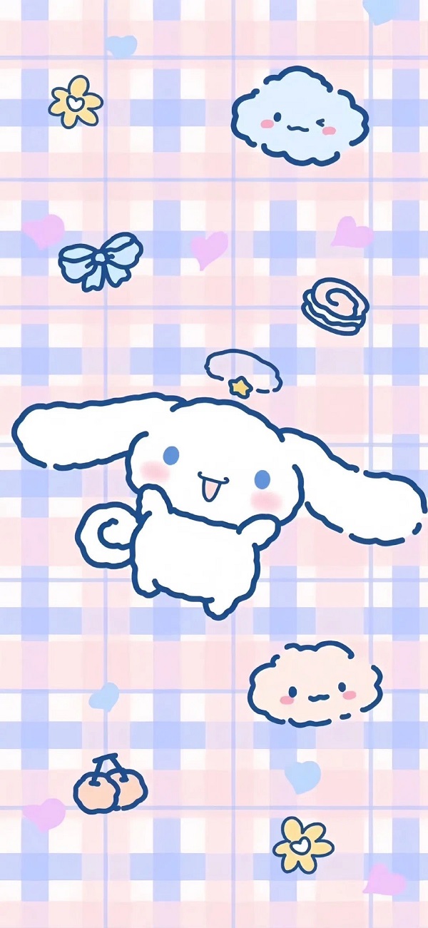 Hình nền Cinnamoroll nền màu kẻ caro cam 