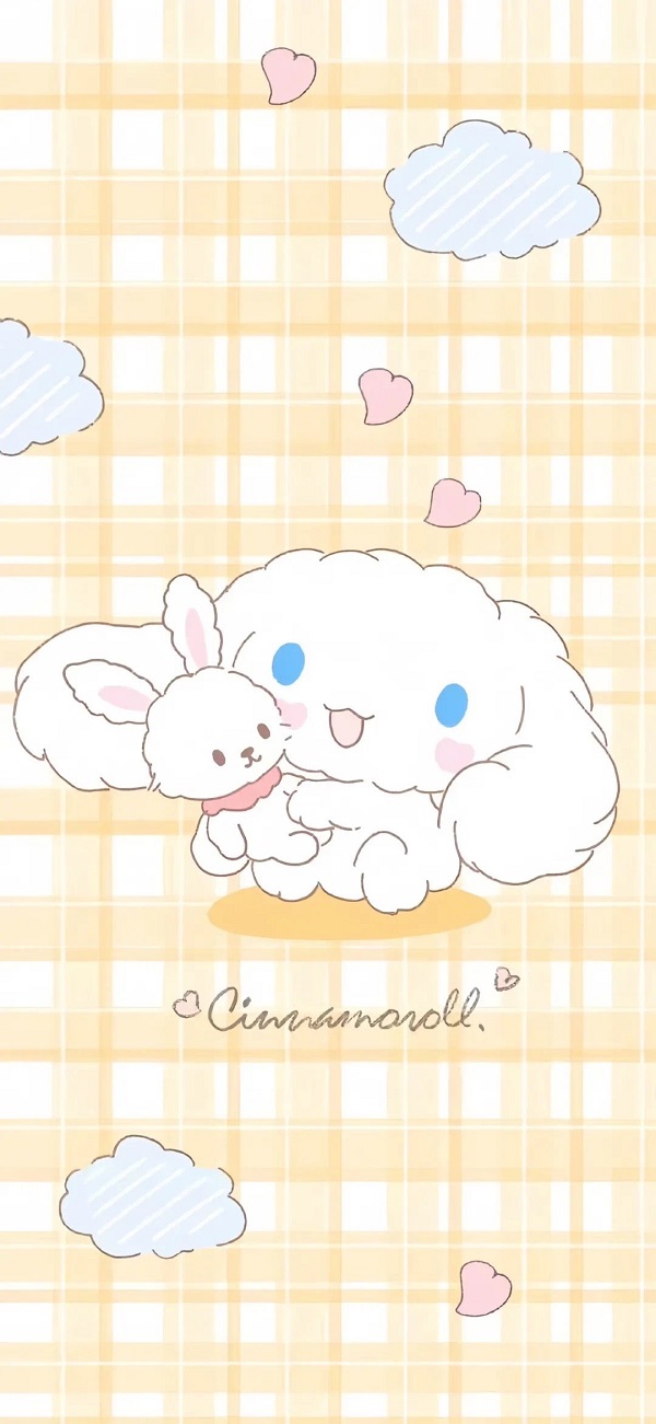 Hình nền Cinnamoroll nền màu kẻ caro