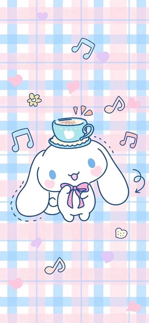 Hình nền Cinnamoroll với nhiều nốt nhạc 