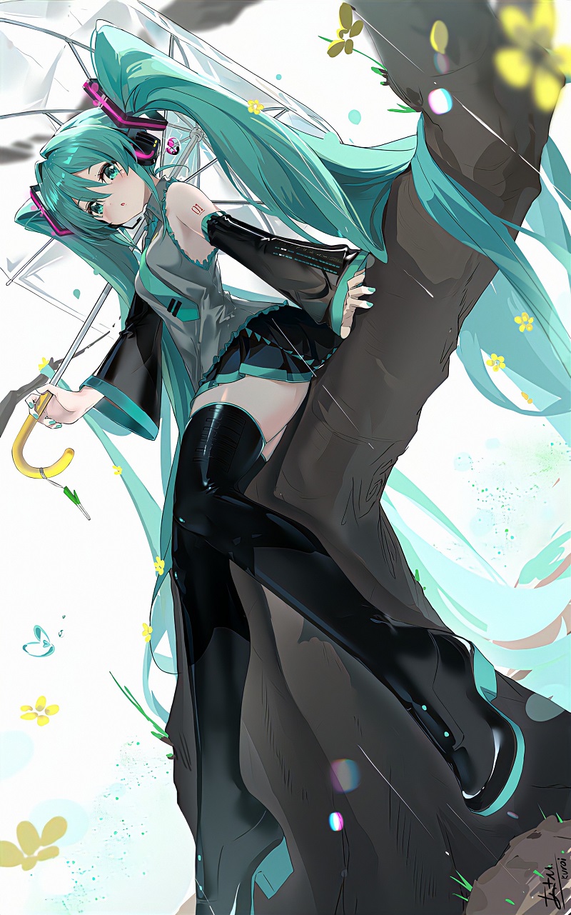 Mái tóc dài xanh mượt của Miku tung bay trong gió