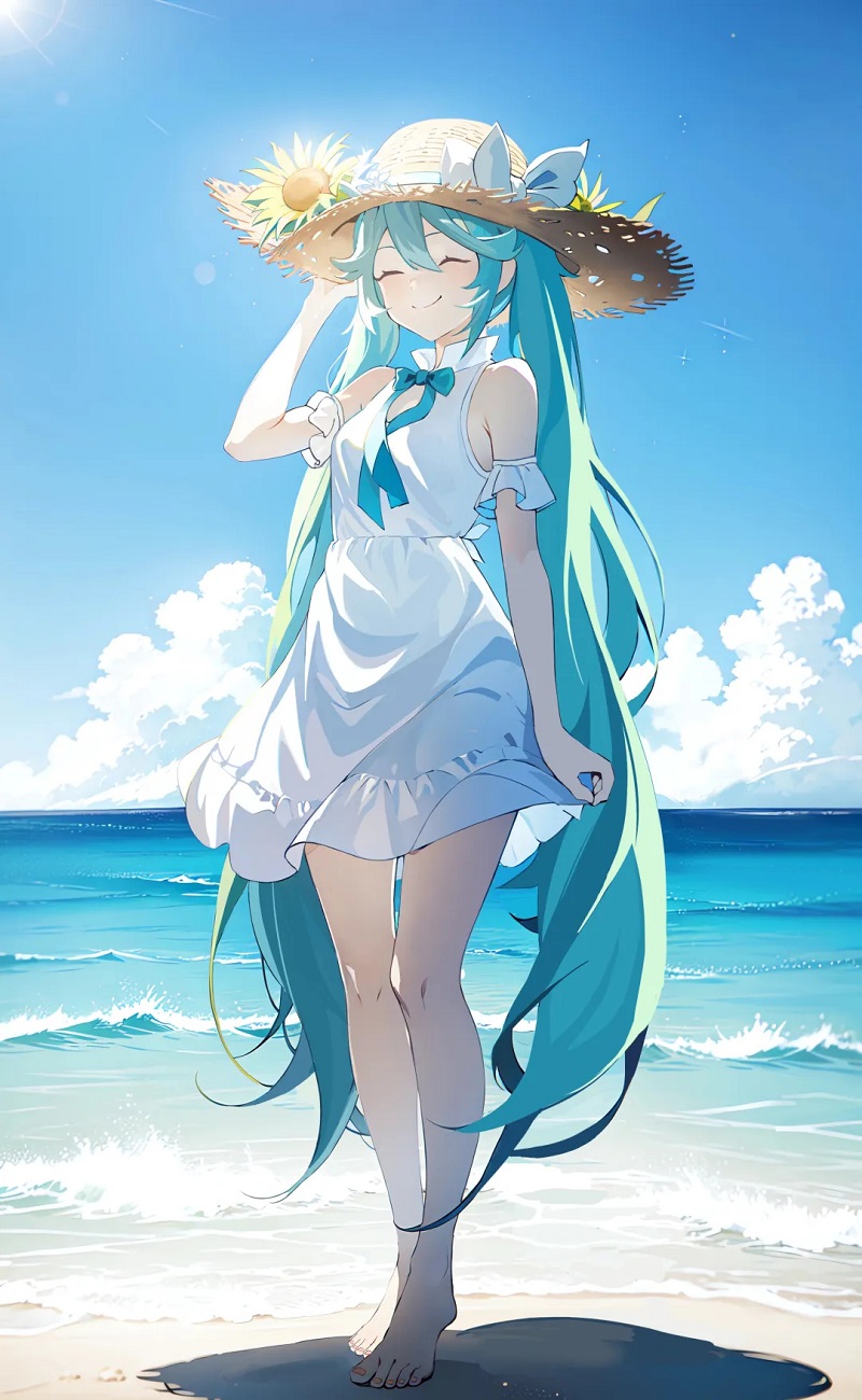 Hình ảnh Miku khoe dáng trên bãi biển