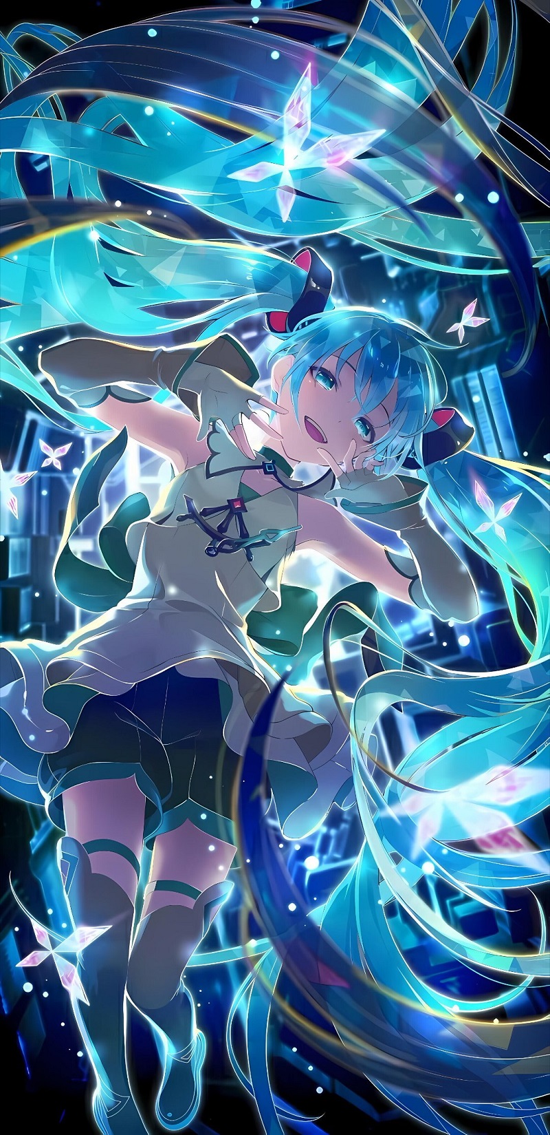 Hình nền Miku với hiệu ứng ánh sáng neon cực đẹp