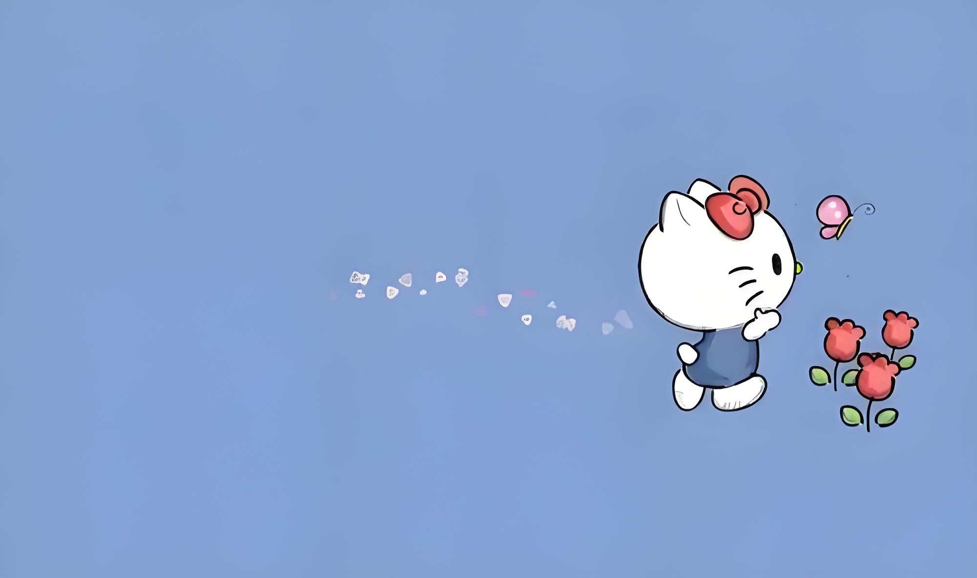 Ảnh nền Hello Kitty cute với gấu bông và hoa