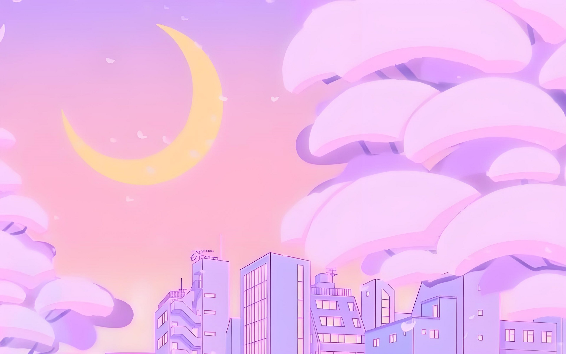 Hình nền máy tính màu hồng với phong cách anime