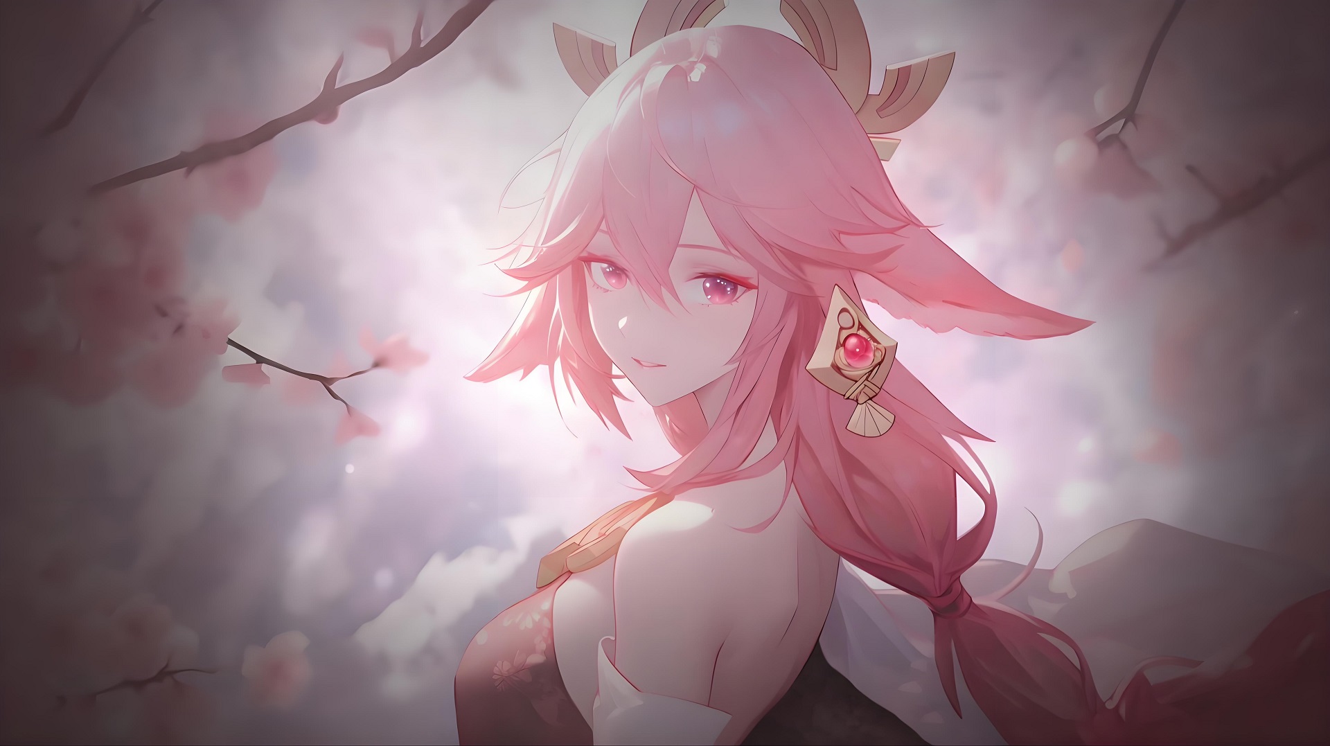 Hình nền máy tính anime nữ màu hồng cá tính