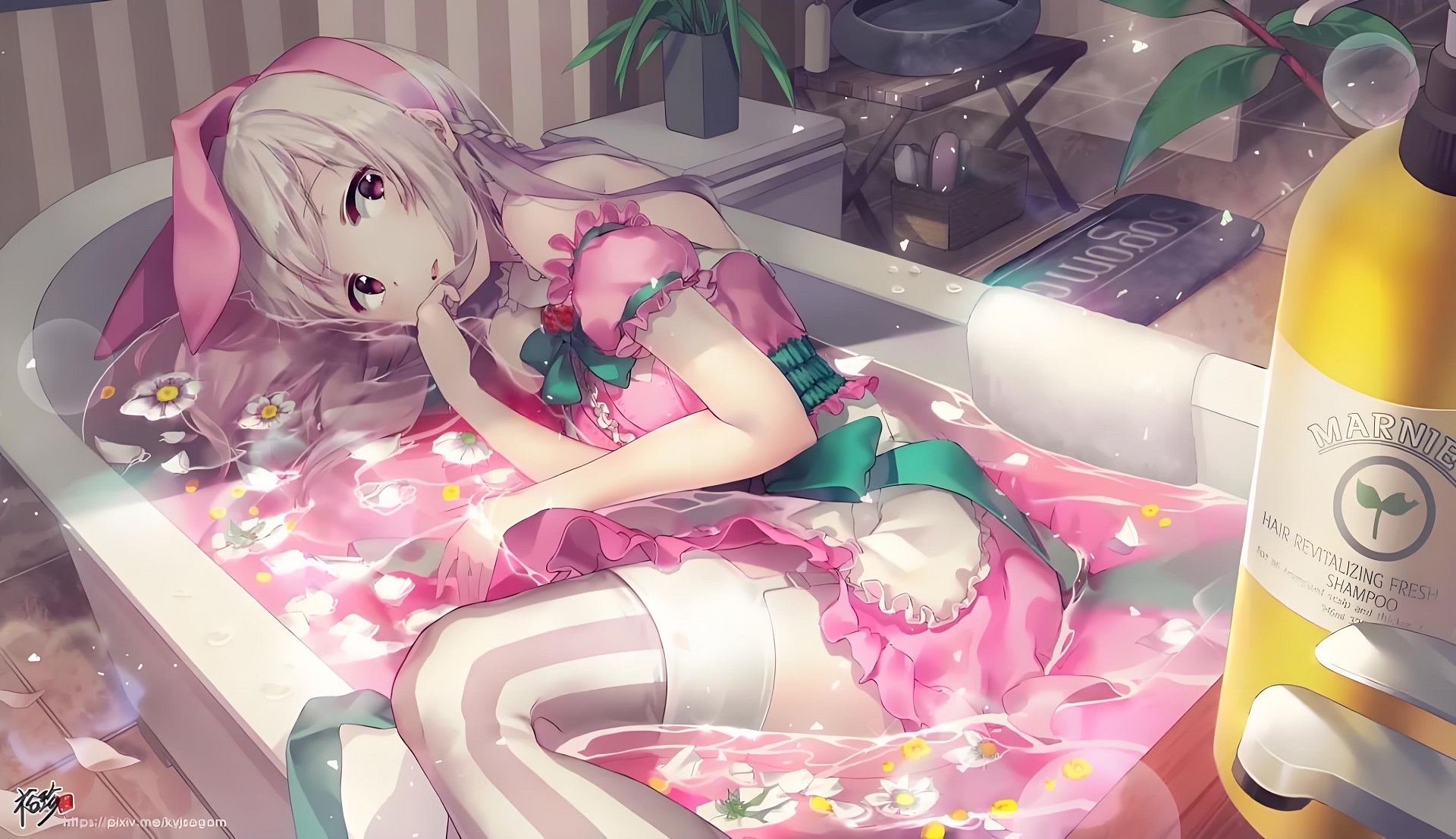 Hình nền PC anime nữ màu hồng