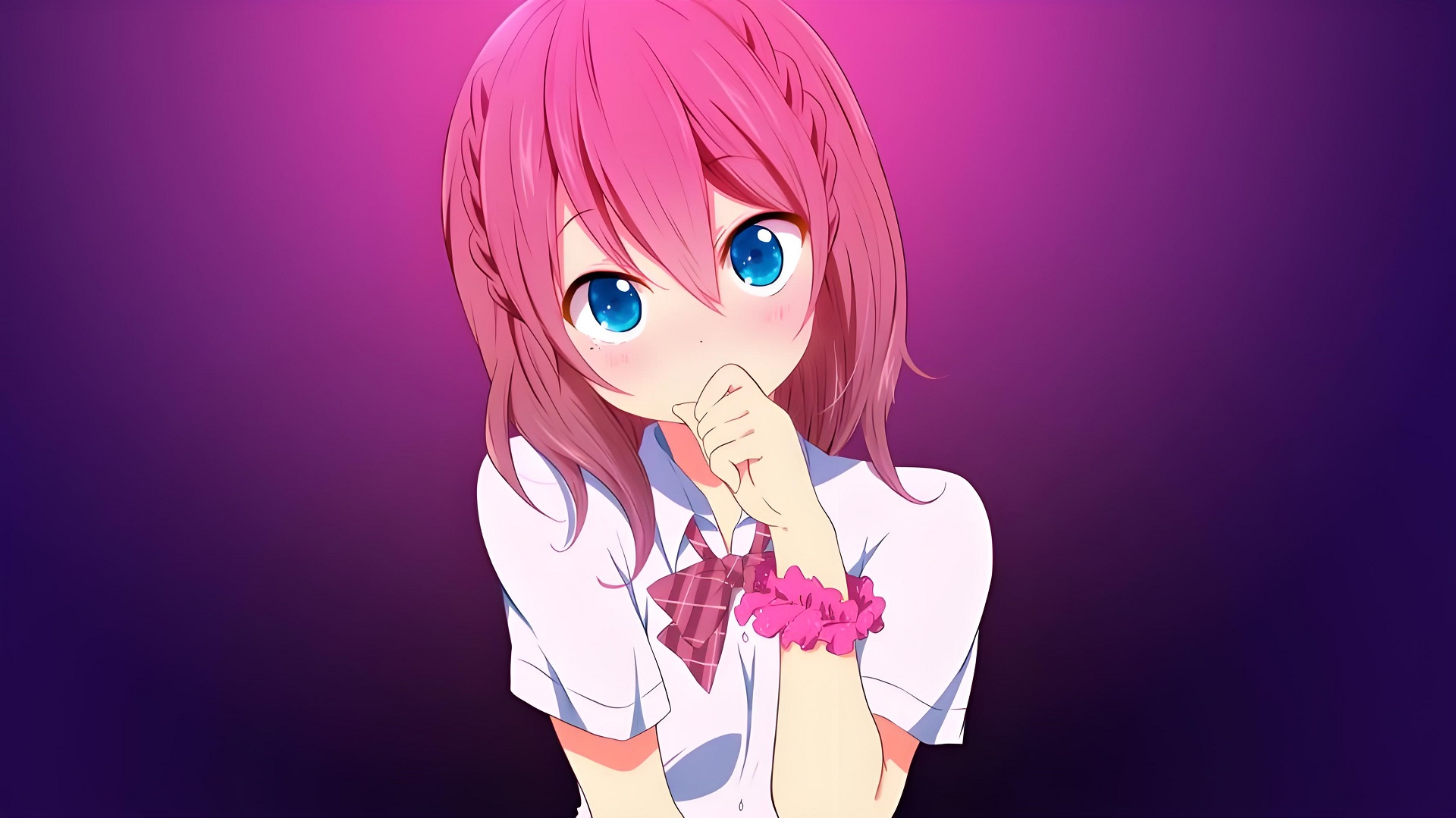 Hình nền desktop anime nữ màu hồng ánh tím huyền bí