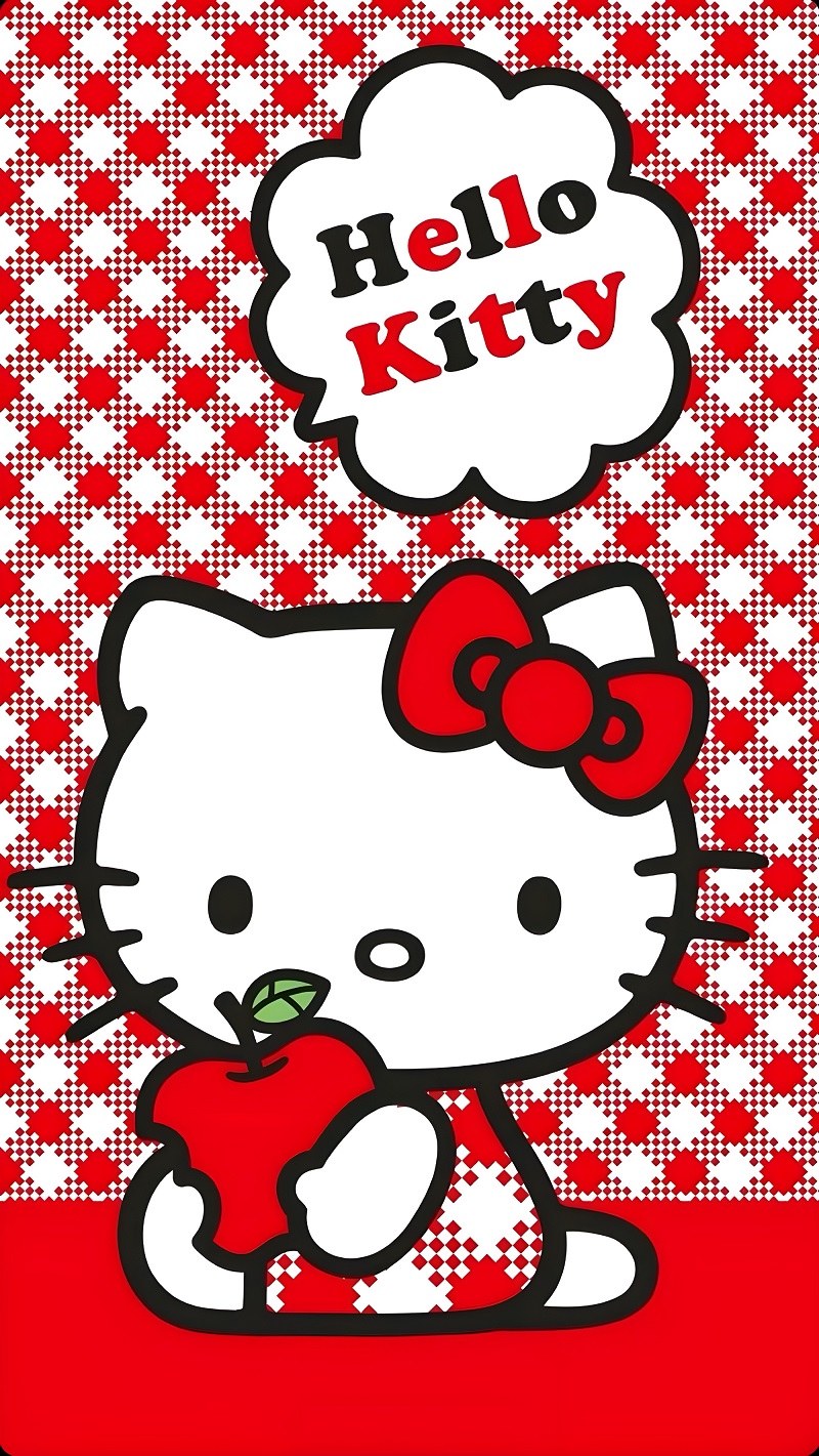 hình nền Hello Kitty với nền kẻ caro