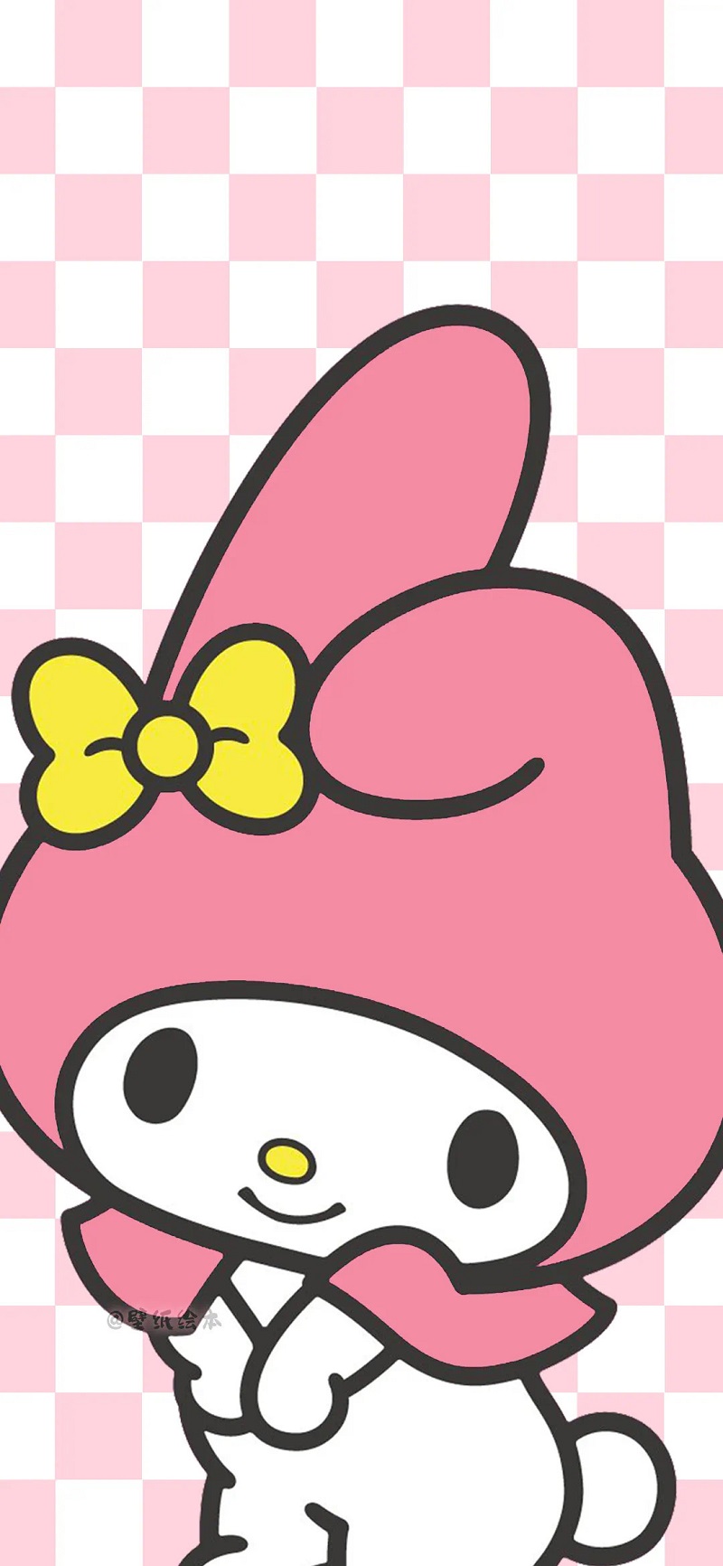 Hình nền My Melody với phong cách nền kẻ caro hồng 