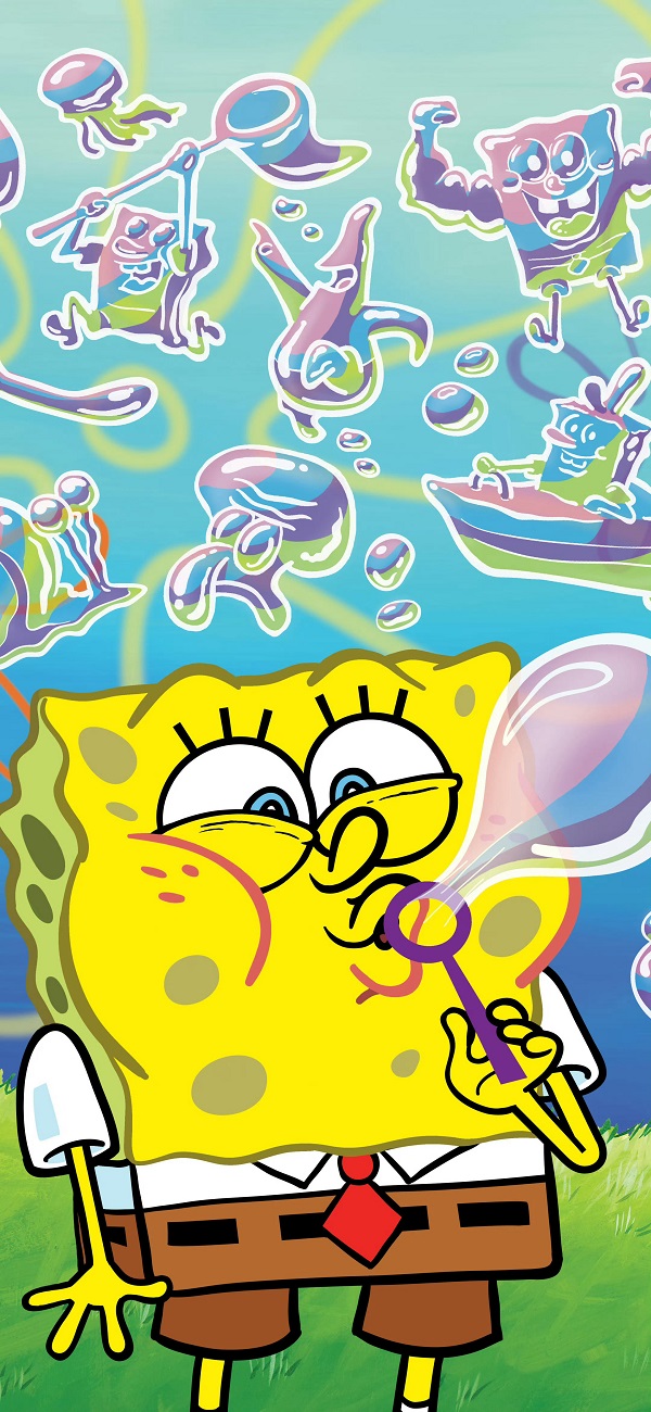 hình nền SpongeBob thổi bong bóng đáng yêu