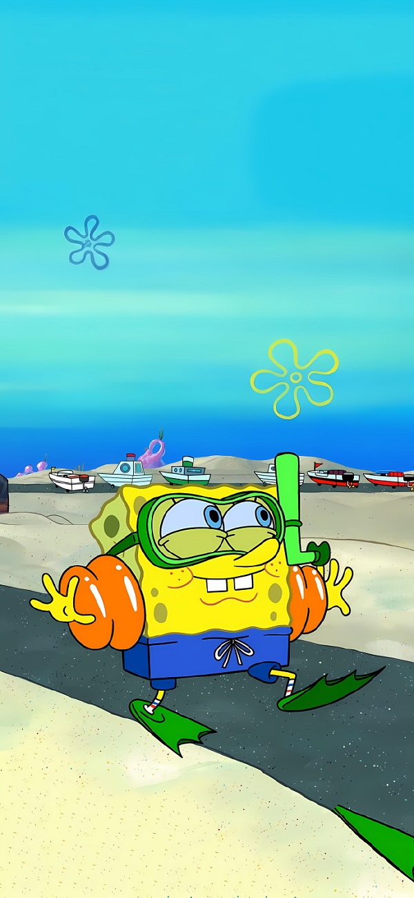 Hình nền vui nhộn với Spongebob đang nghịch nước