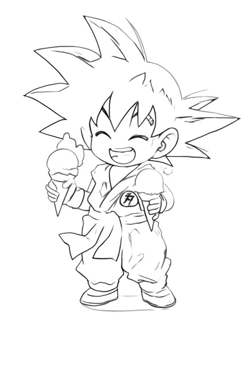 Tranh vẽ Songoku chibi cười tươi đáng yêu