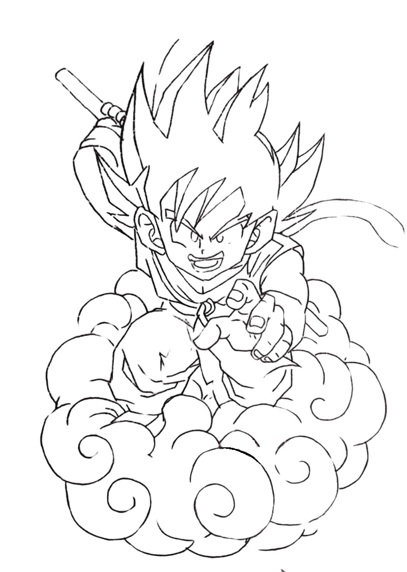 Tranh Songoku Siêu Saiyan cấp 3 để bé tô màu