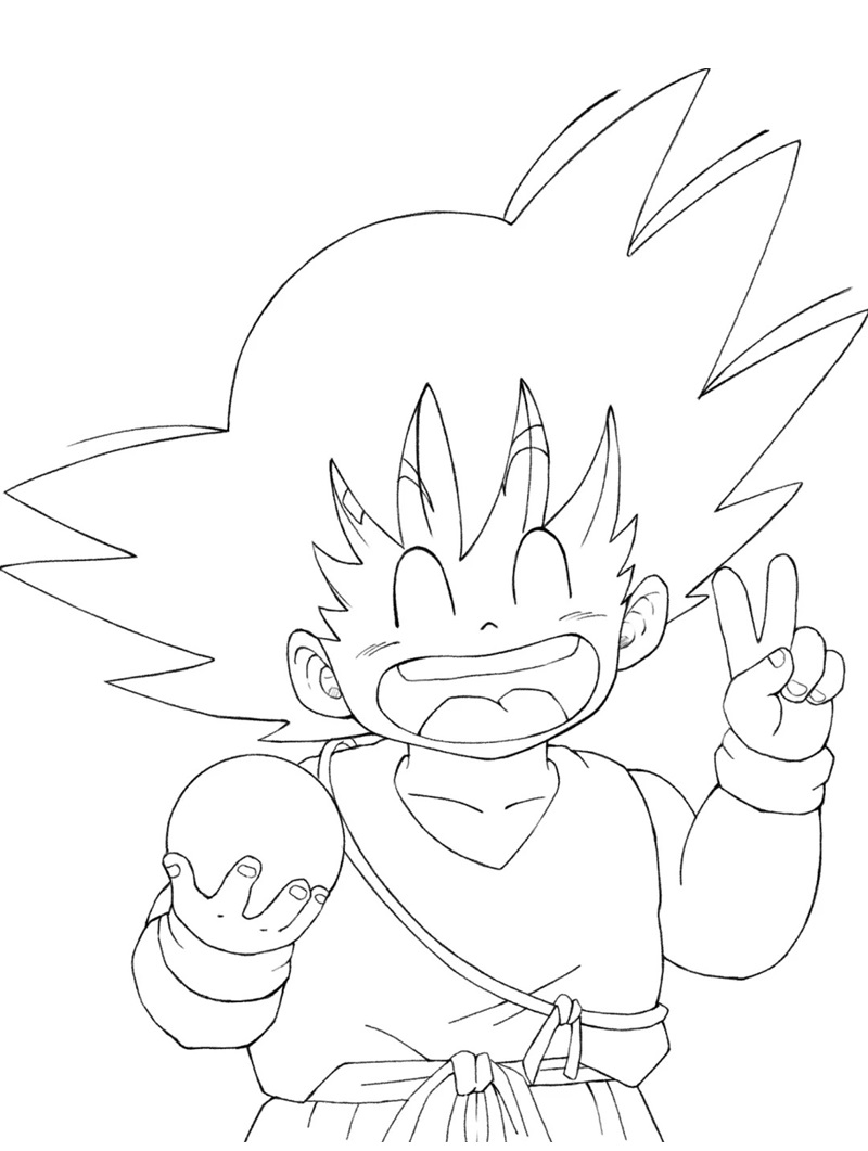 Hình vẽ Songoku chibi ngộ nghĩnh để bé tập tô