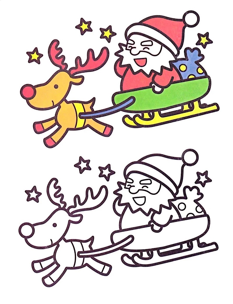 tranh tô màu bé 4-5 tuổi hình chú tuần lộc và ông già noel