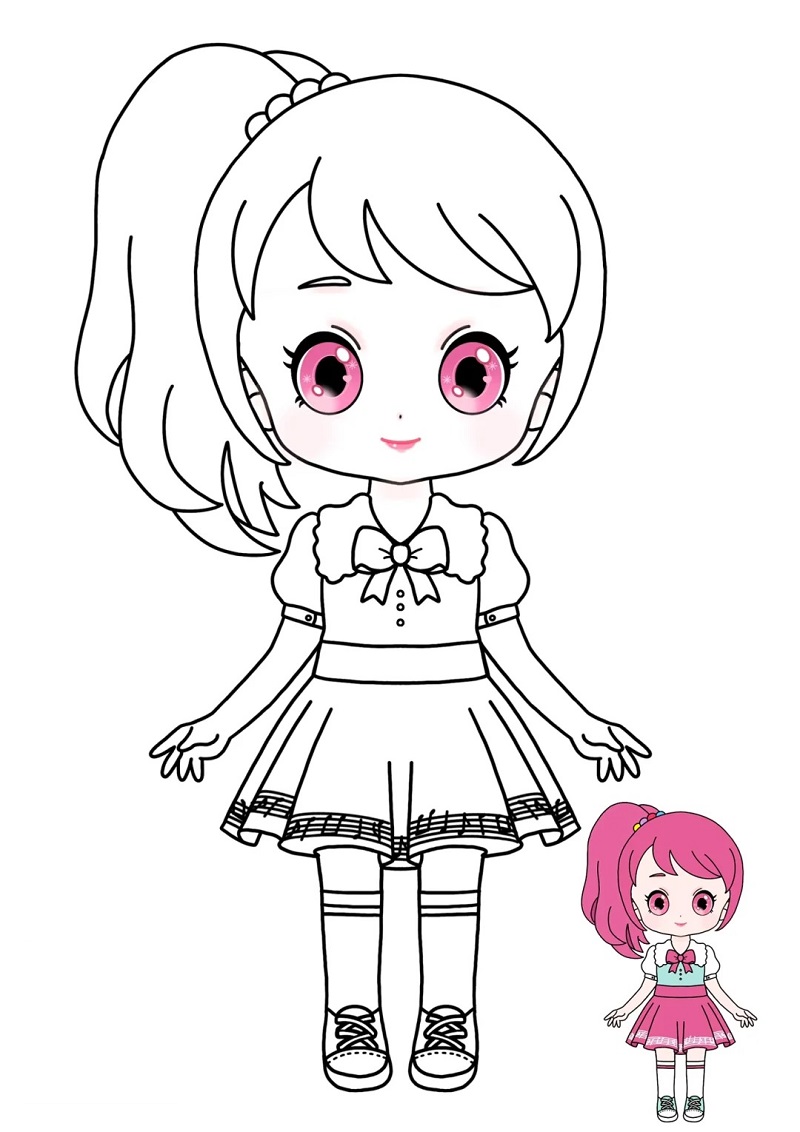 Hình vẽ công chúa anime chibi đáng yêu để bé tô màu
