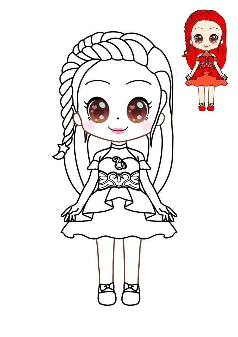 Tranh tô màu công chúa anime với đôi mắt to tròn