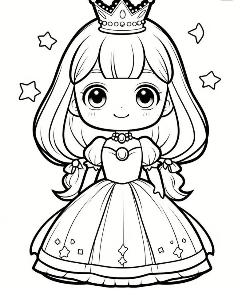 Tranh tô màu công chúa anime chibi 1
