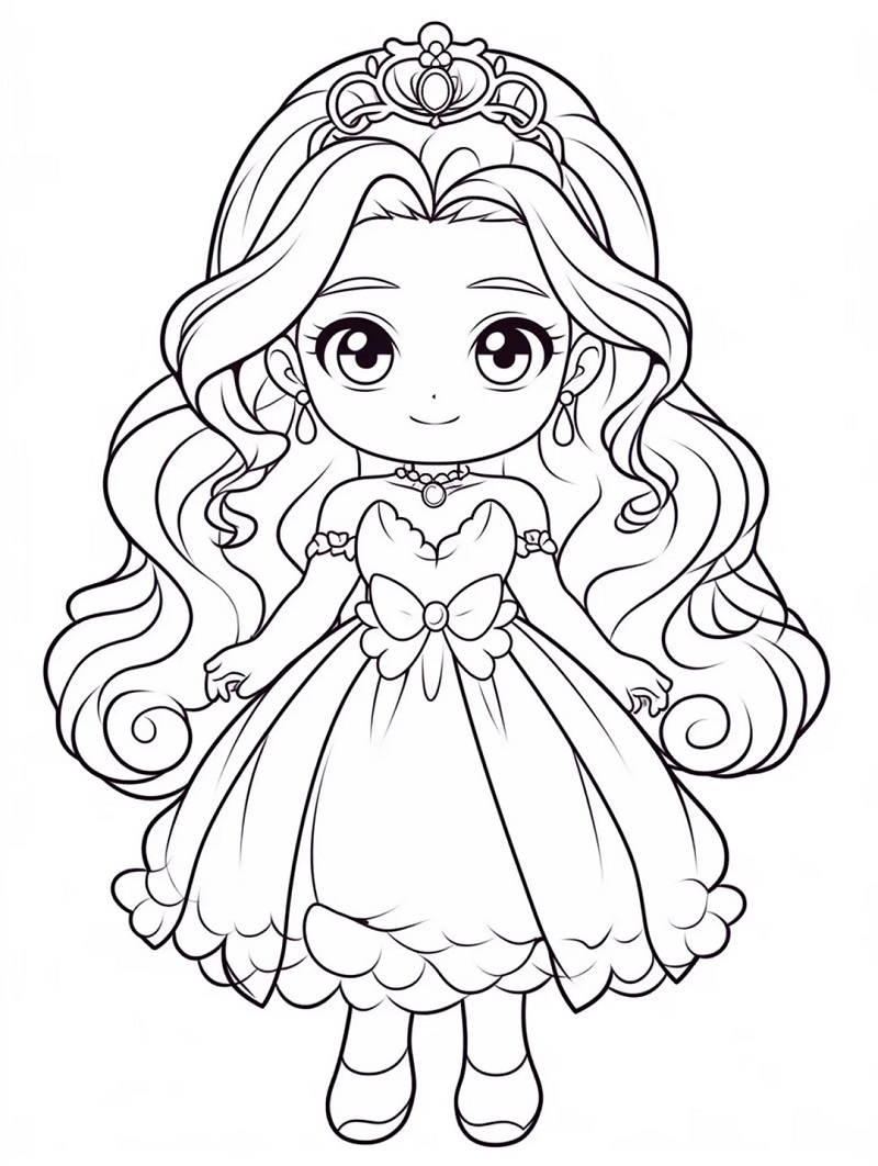 Tranh tô màu công chúa anime chibi 3