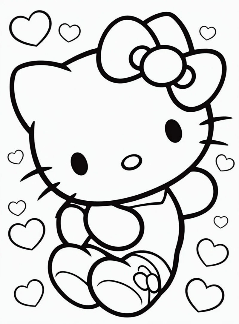 Hình Hello Kitty với nhiều hình trái tim
