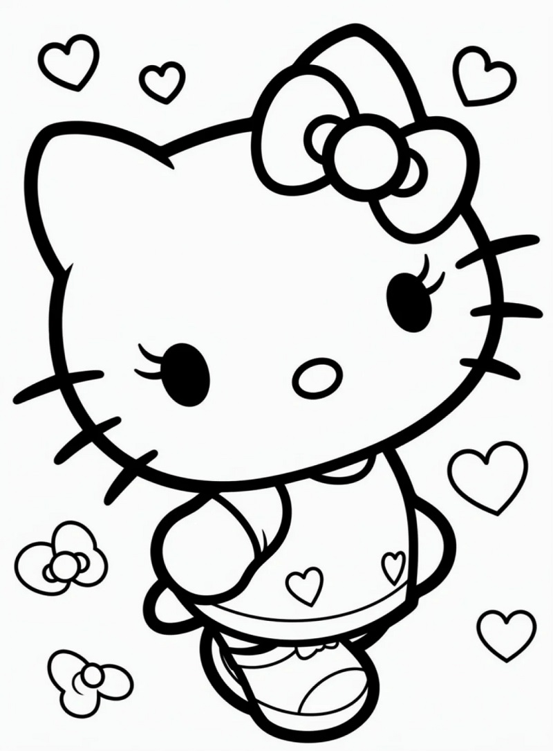 Tranh tô màu Hello Kitty đi học cực dễ thương
