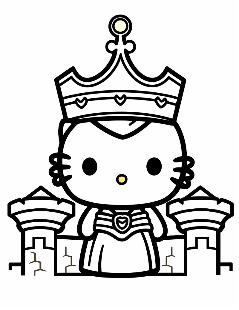 Hình vẽ Hello Kitty đội vương miện dễ thương để bé tô màu
