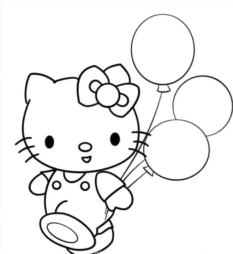 Tranh tô màu Hello Kitty cầm bóng bay
