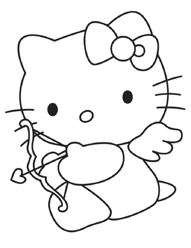 Tranh tô màu Hello Kitty chơi bắn cung
