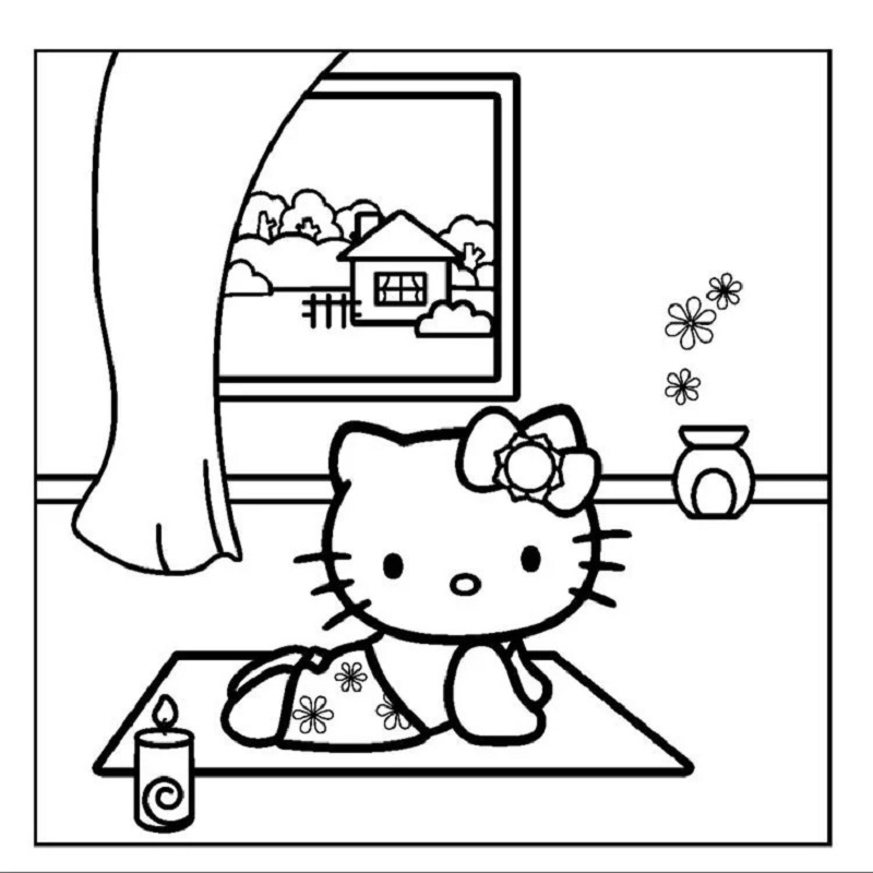 Hình Hello Kitty đang tập yoga