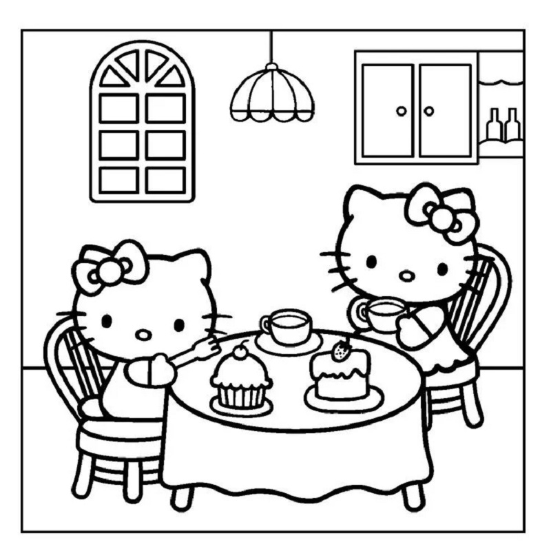 Tranh tô màu Hello Kitty sinh nhật vui nhộn
