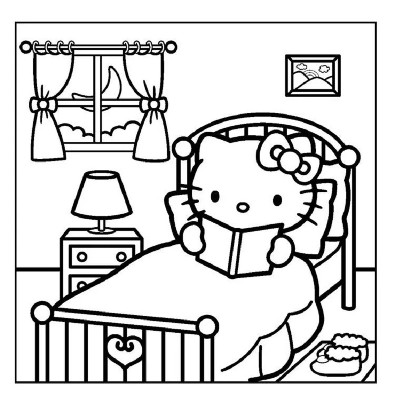 Hình Hello Kitty đi chơi công viên để bé tô màu

