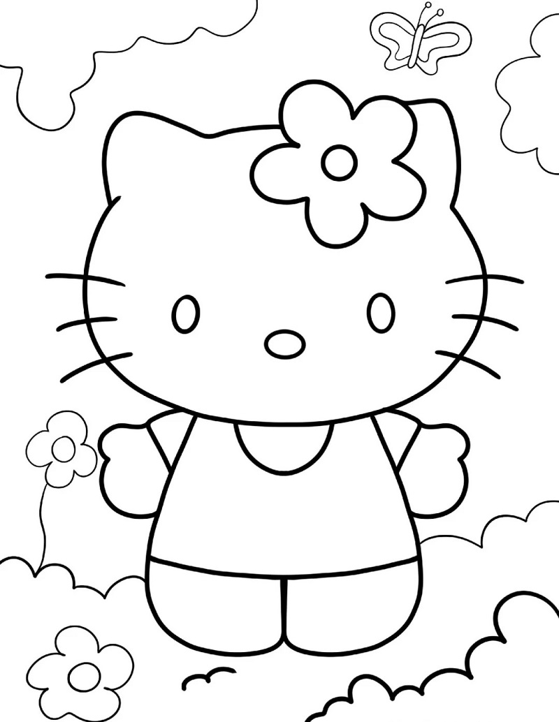 Hình Hello Kitty với bông hoa trên đầu cực dễ thương