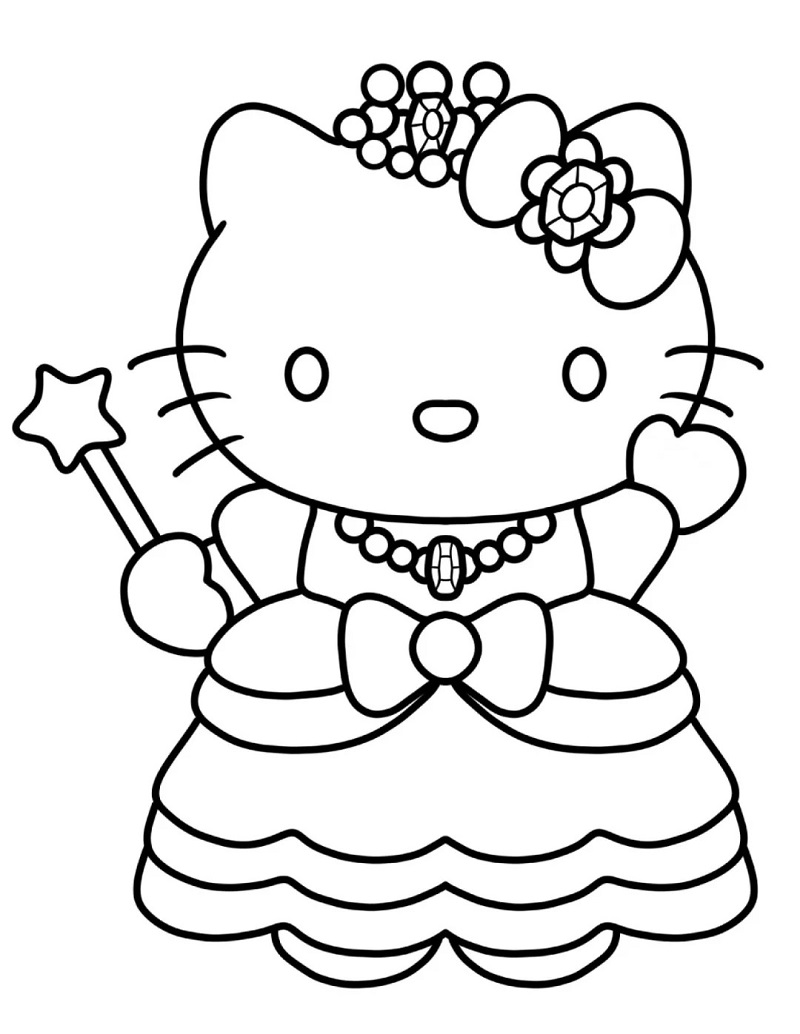 Tranh tô màu Hello Kitty với nhiều kiểu váy xinh
