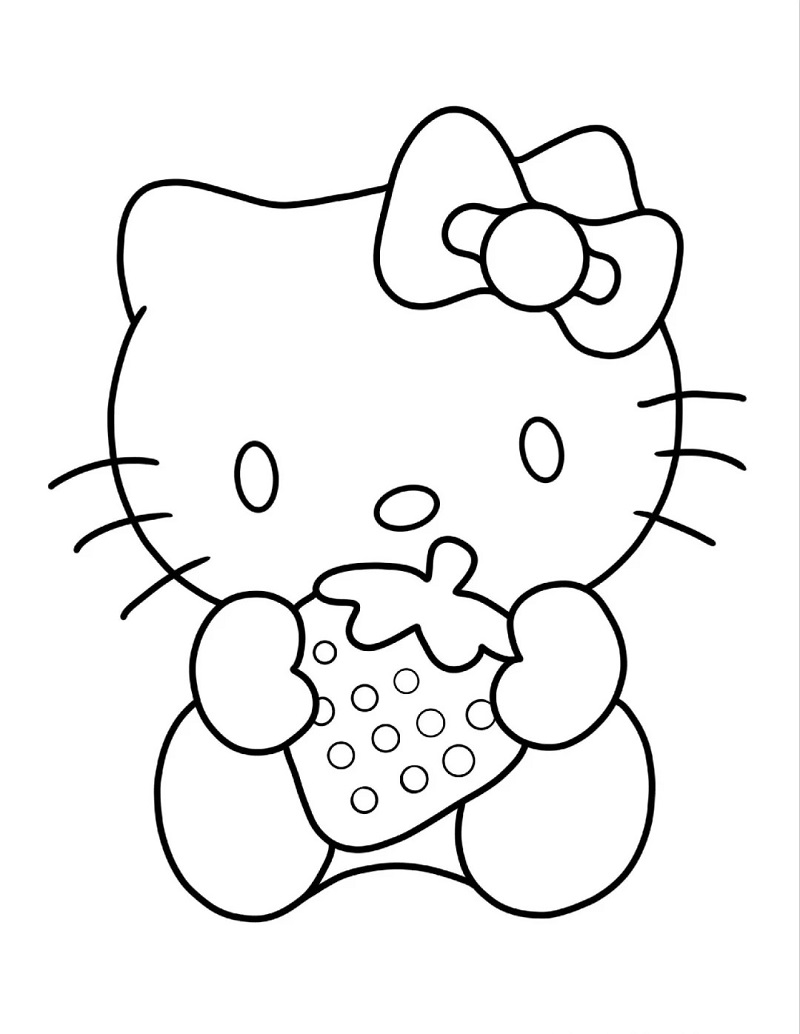 Hình vẽ Hello Kitty ôm dâu tây đáng yêu
