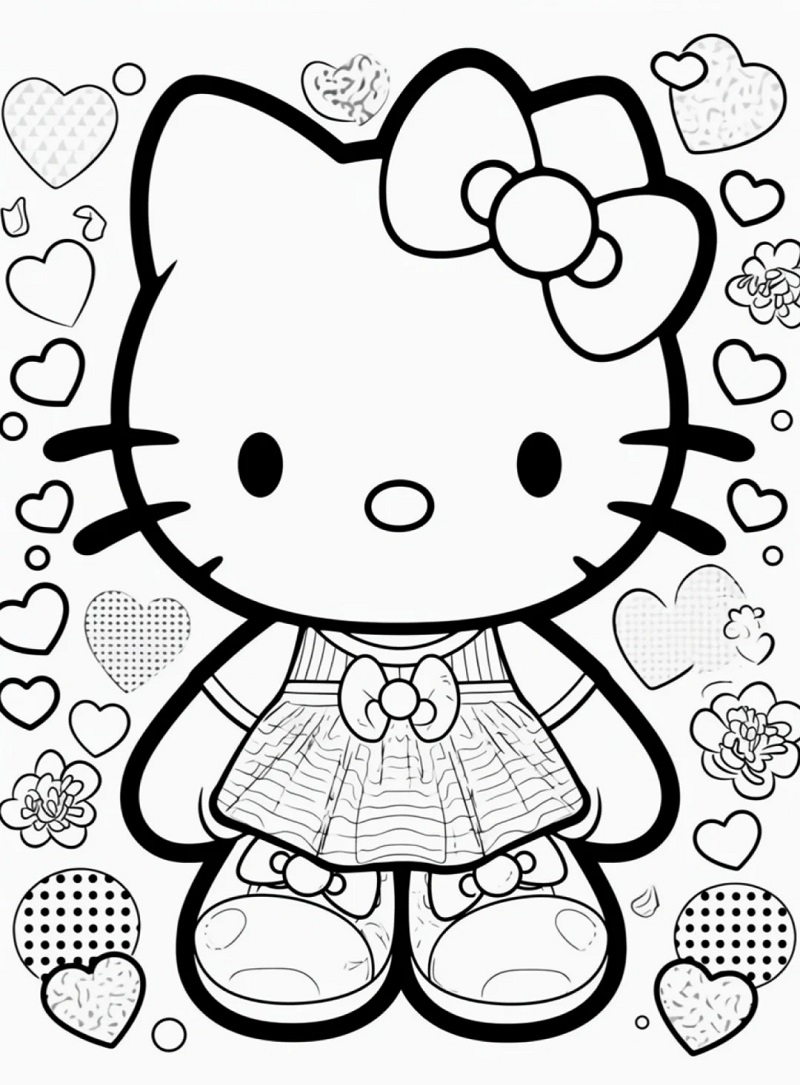 Tranh tô màu Hello Kitty mặc váy công chúa
