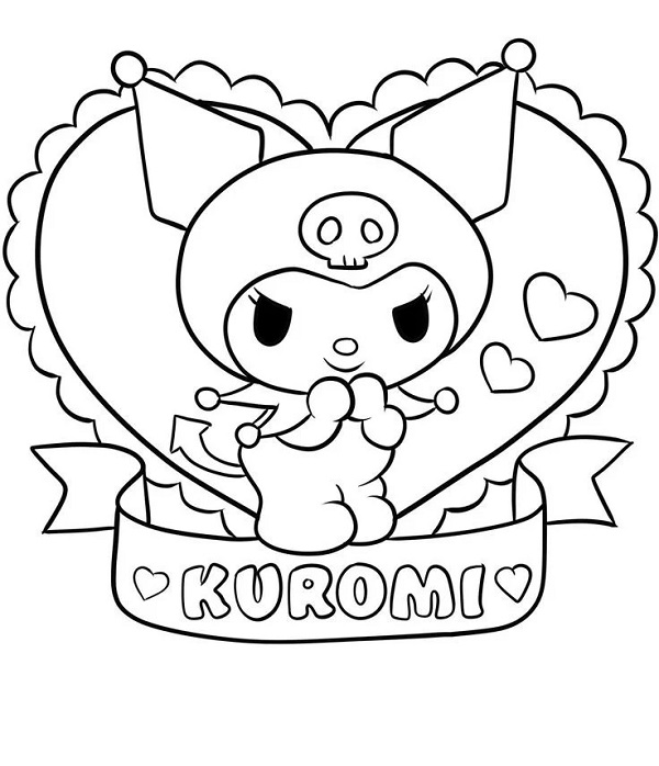 Hình vẽ Kuromi trắng đen để bé tập tô