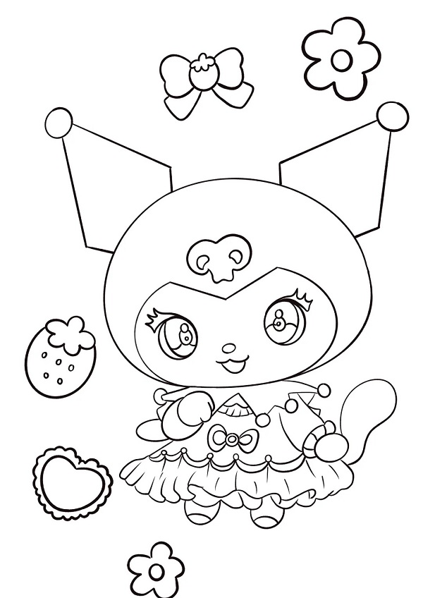 Hình Kuromi và dâu tây dễ thương cho bé tô màu