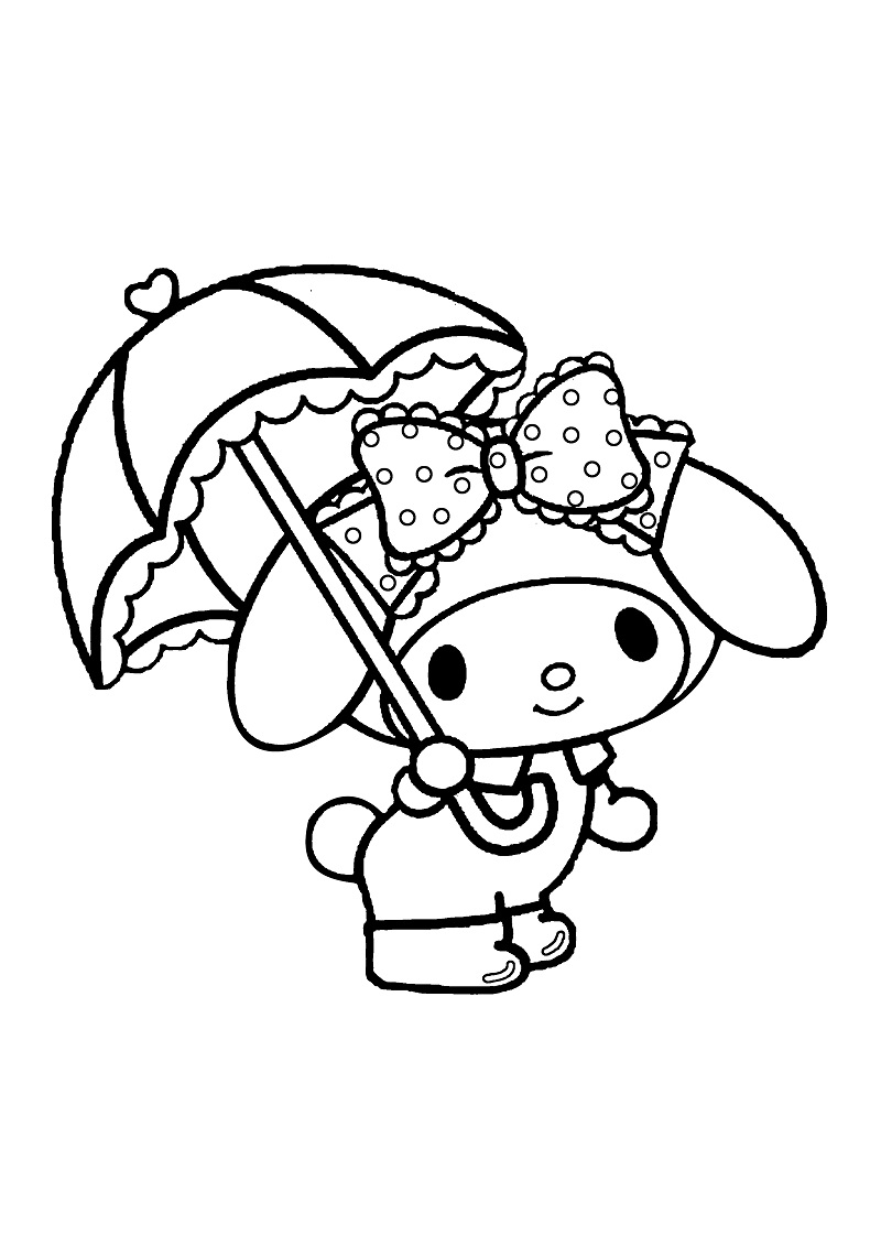 Hình tô màu Melody cầm ô tạo dáng dễ thương