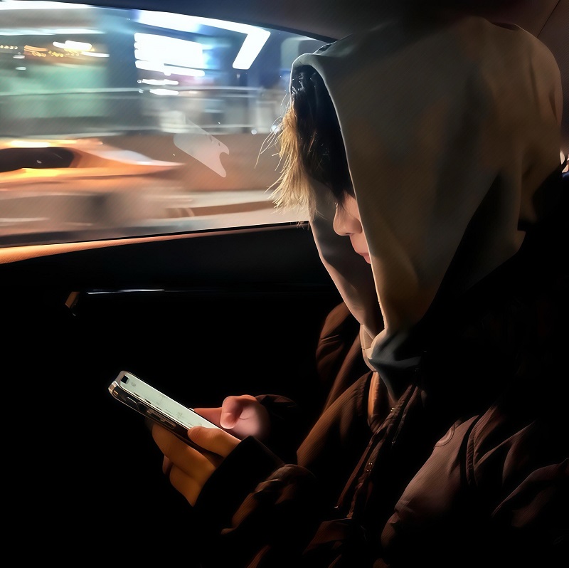 Ảnh trai đẹp che mặt đang ngồi trên ô tô
