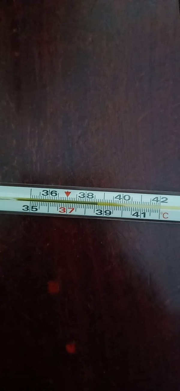 Ảnh nhiệt kế hiển thị sốt 38 độ rõ nét