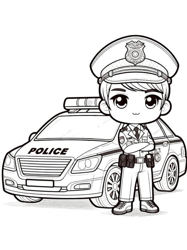 Tranh vẽ ô tô cảnh sát đáng yêu Tranh vẽ ô tô cảnh sát đáng yêu